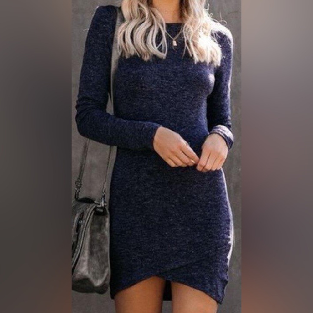Listicle navy blue long sleeve sweater dress